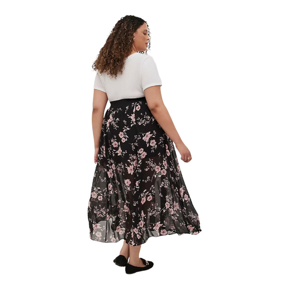 Torrid NWT Maxi Skirt with Undershorts Chiffon Floral Black Pink Size 1X - Picture 4 of 8